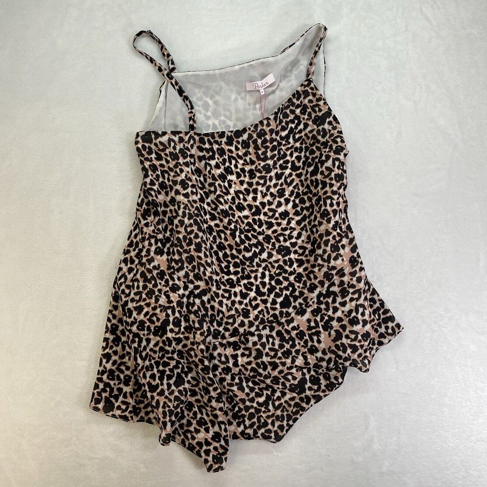 New Parker Sz M cheetah print asymmetric sleeveless peplum‎ hem top Panther $248